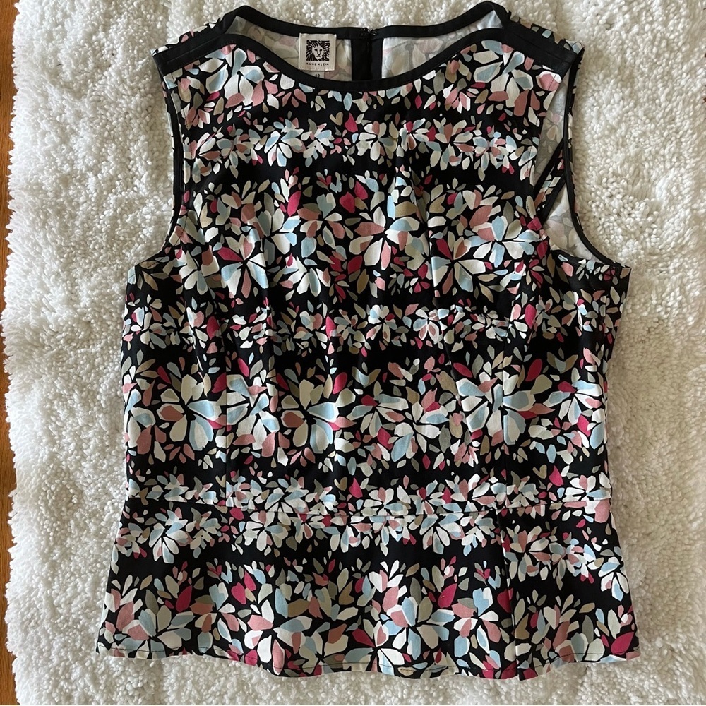 Anne Klein Women's Colorful Floral Sleeveless Blouse - Black and Pink Wm Size 10